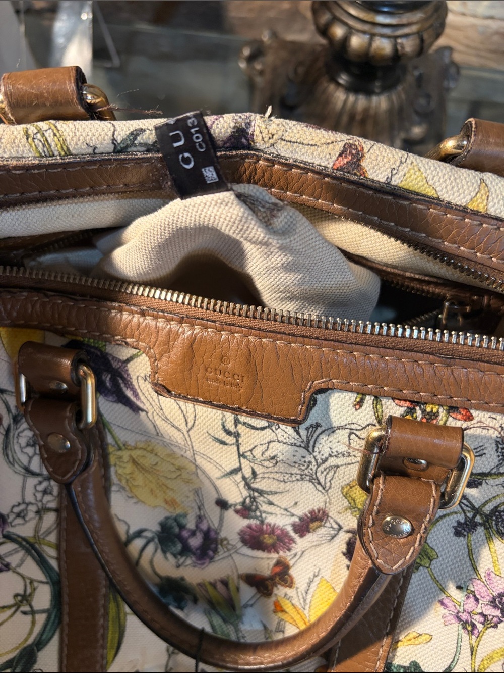 Gucci Floral Flower Leather-Trim Canvas Boston Bag - Picture 16 of 16